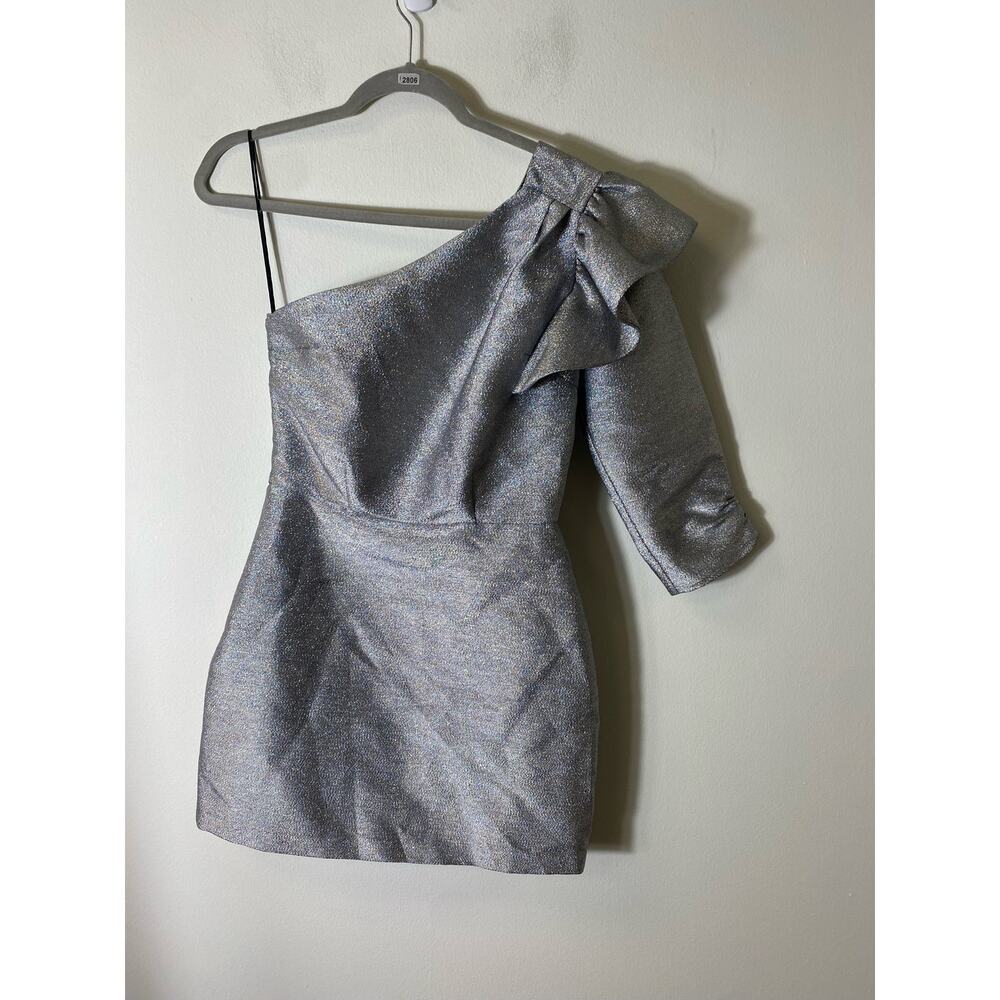 Karina Grimaldi Silver One-Shoulder Mini Dress